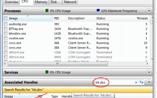 Как использовать Resource Monitor, чтобы найти, какой процесс заблокировал файл?