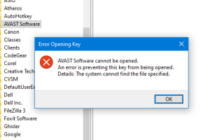 Исправлено: не удается удалить ключ реестра Avast Software в Windows