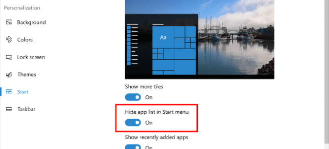 Как скрыть список приложений в меню «Пуск» (все приложения) в Windows 10?