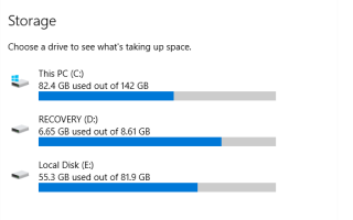 Использование параметров хранилища для поиска файлов, занимающих больше места на диске в Windows 10