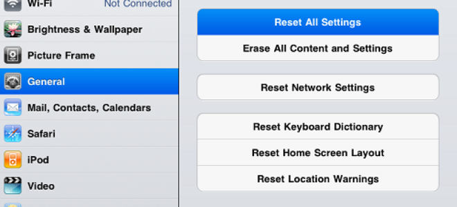 Сбросить IPad 2, удалить содержимое Ipad 2