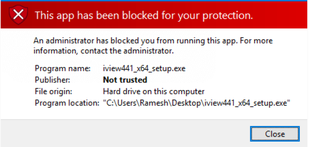Это приложение заблокировано для вашей защиты в Windows 10