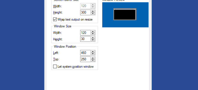 Как установить размер и положение окна командной строки по умолчанию