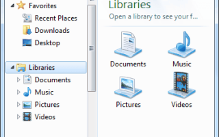 Библиотеки, перечисленные под рабочим столом на панели навигации в Windows 7?