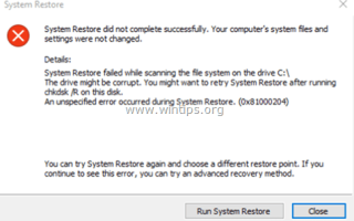 FIX System Restore Failed 0x81000204 Ошибка (решена)
