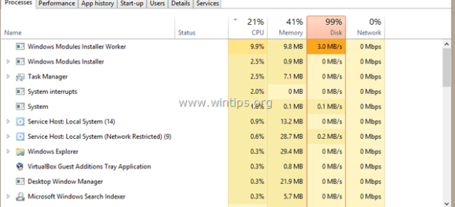 Как исправить проблемы с использованием диска высокой емкости TiWorker.exe в Windows 10, 8.1, 8
