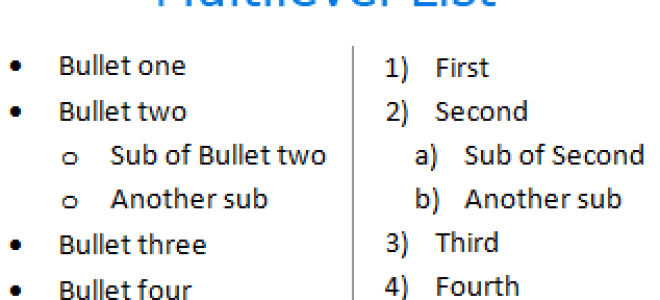 Как создать многоуровневый список в текстовом процессоре