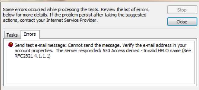 Сервер ответил 550 Доступ запрещен — неверное имя HELO См. RFC 2821 4.1.1.1