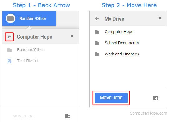 Перемещение папки в Google Drive.