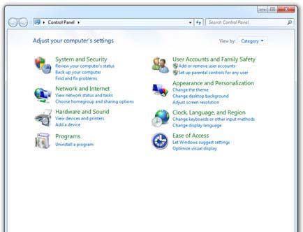 Панель управления Microsoft Windows 7