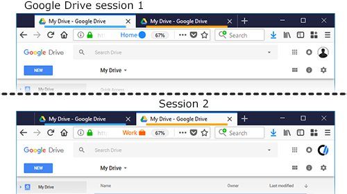 Две учетные записи Google Drive работают одновременно, каждая в разных контейнерах.