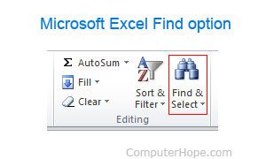 Microsoft Excel найти и выбрать