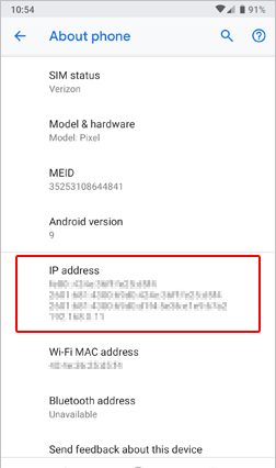 IP-адрес на устройстве Android.