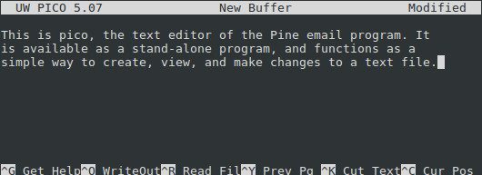 Текстовый редактор pico, работающий в Linux