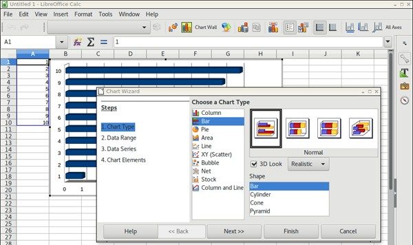 Снимок экрана: Мастер диаграмм LibreOffice Calc.
