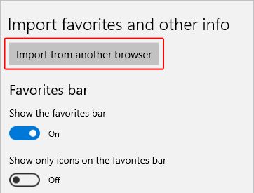 Импорт из другого браузера в Microsoft Edge.