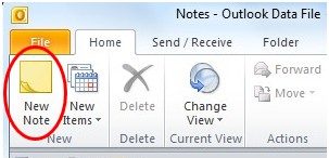 Создать заметку в Outlook 2010