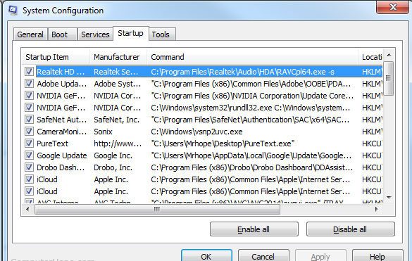 Запуск конфигурации системы Windows (msconfig)