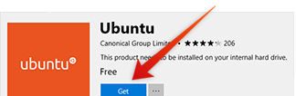 Чтобы загрузить Ubuntu из Магазина Microsoft, нажмите «Получить».