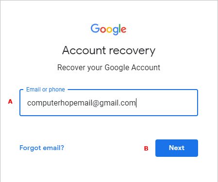 Вход для восстановления аккаунта в Google.