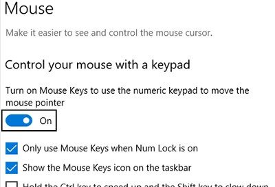 Снимок экрана: при включении клавиш мыши доступны дополнительные параметры.