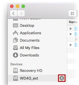 Использование поиска macOS для поиска внешнего жесткого диска.