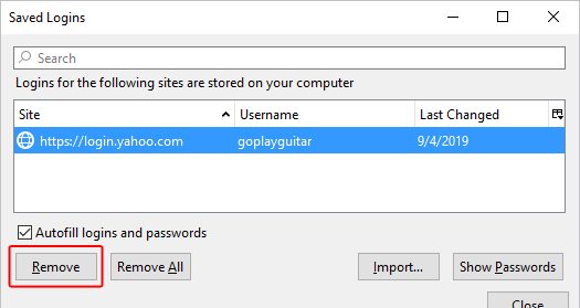 Удаление пароля в Firefox