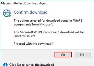 Нажмите кнопку Да, чтобы установить модуль среды предустановки Windows.