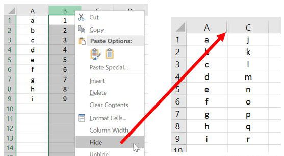Скрыть столбец в Microsoft Excel.