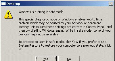 Сообщение о запуске безопасного режима Windows