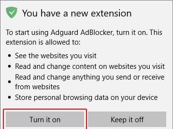 Кнопка для включения недавно добавленного расширения в Microsoft Edge.