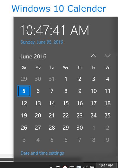 Календарь Windows 10