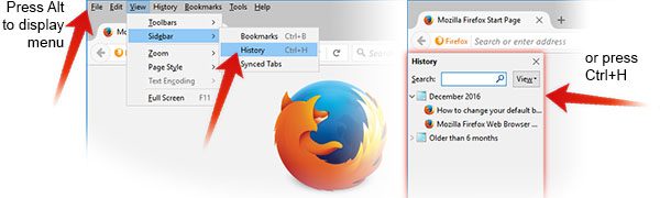 Просмотр истории просмотров на боковой панели Firefox