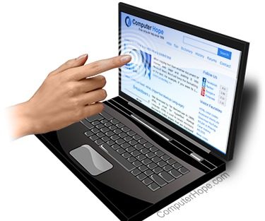 Иллюстрация: Использование сенсорного экрана ноутбука для просмотра ComputerHope.com.