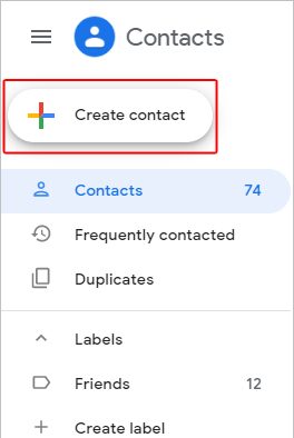 Кнопка создания контактов в Gmail