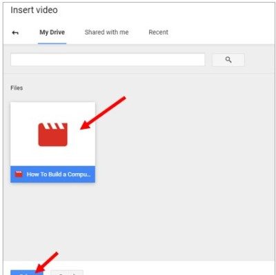 Выберите видео с Google Диска, чтобы вставить его в слайд Google Slides