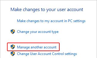 Управление другой ссылкой на учетную запись в Windows 10.