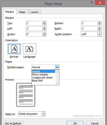 Настройка страницы Microsoft Word