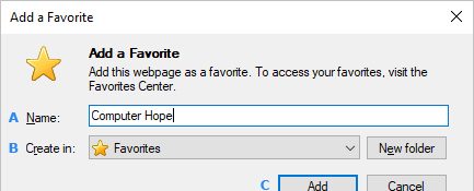 Меню, в которое пользователи могут добавлять избранное в Internet Explorer.