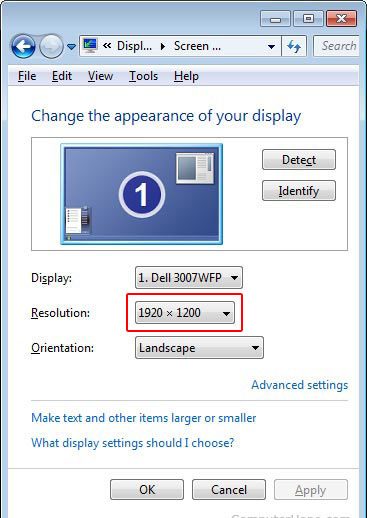 Настройки разрешения видео в Windows 7