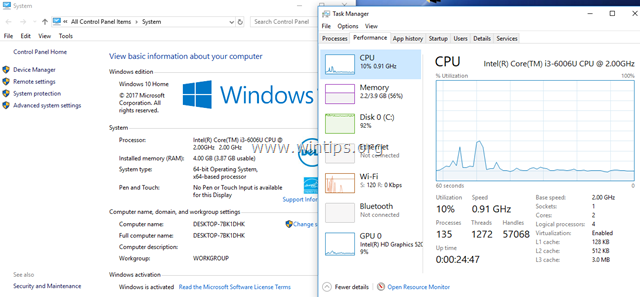 Процессор не работает на полной скорости в Windows 10