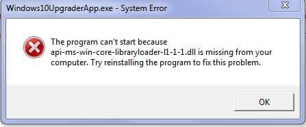 api-ms-win-core-libraryloader-l1-1-1.dll ошибка обновления до Windows 10