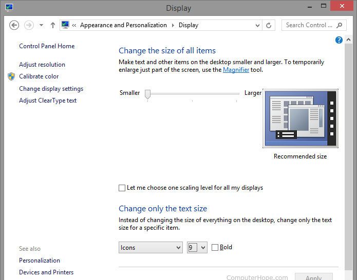 Внешний вид Windows и отображение персонализации