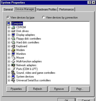 Диспетчер устройств Microsoft Windows 98