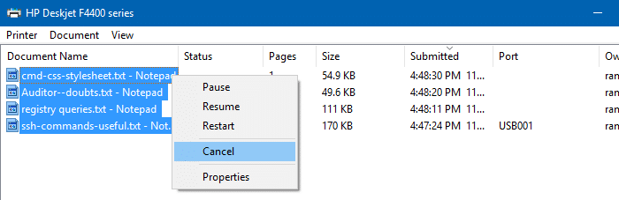 отменить все документы задания на печать
