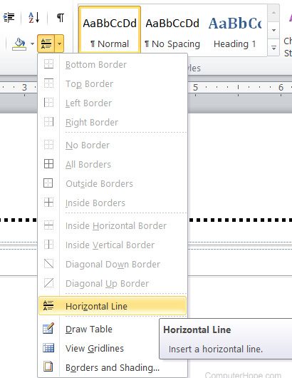 Инструмент Горизонтальная линия в Microsoft Word