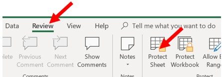 Вкладка «Просмотр» - параметр «Защитить лист в Microsoft Excel»