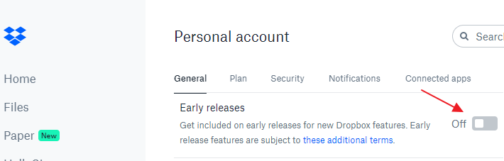 Dropbox отключить раннюю версию бета - настройки