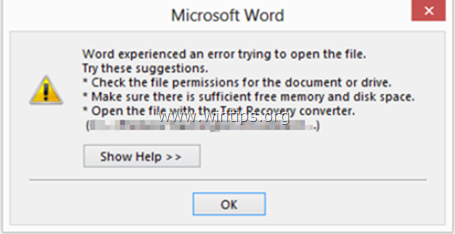В Word произошла ошибка при попытке открыть файл