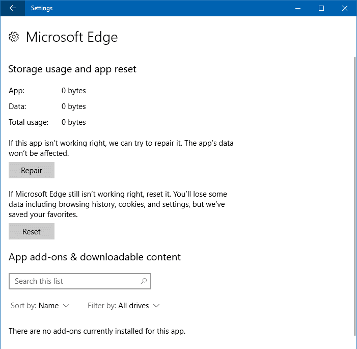 восстановить и сбросить обновление создателей Microsoft Edge Fall